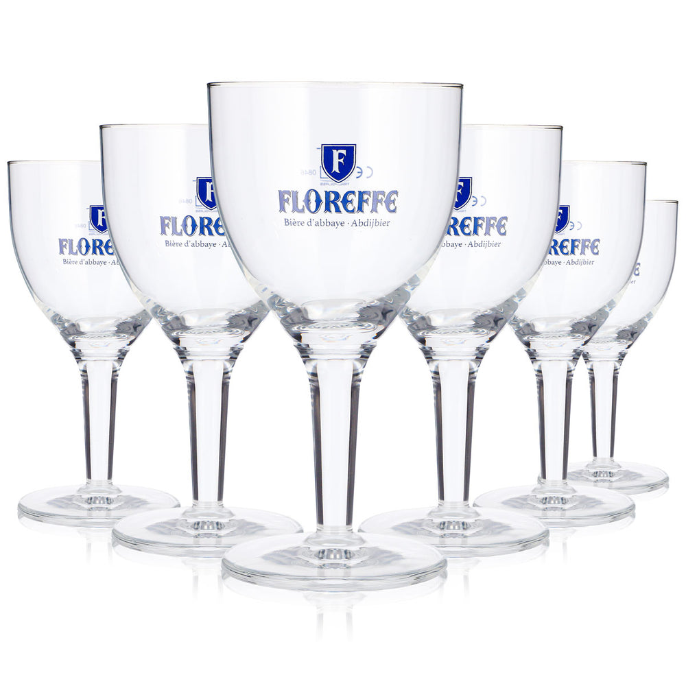 Lot de 6 verres à bière Floreffe de 0,25 l, forme coupe, logo bleu « Bières d'abbaye » (lot de 6)