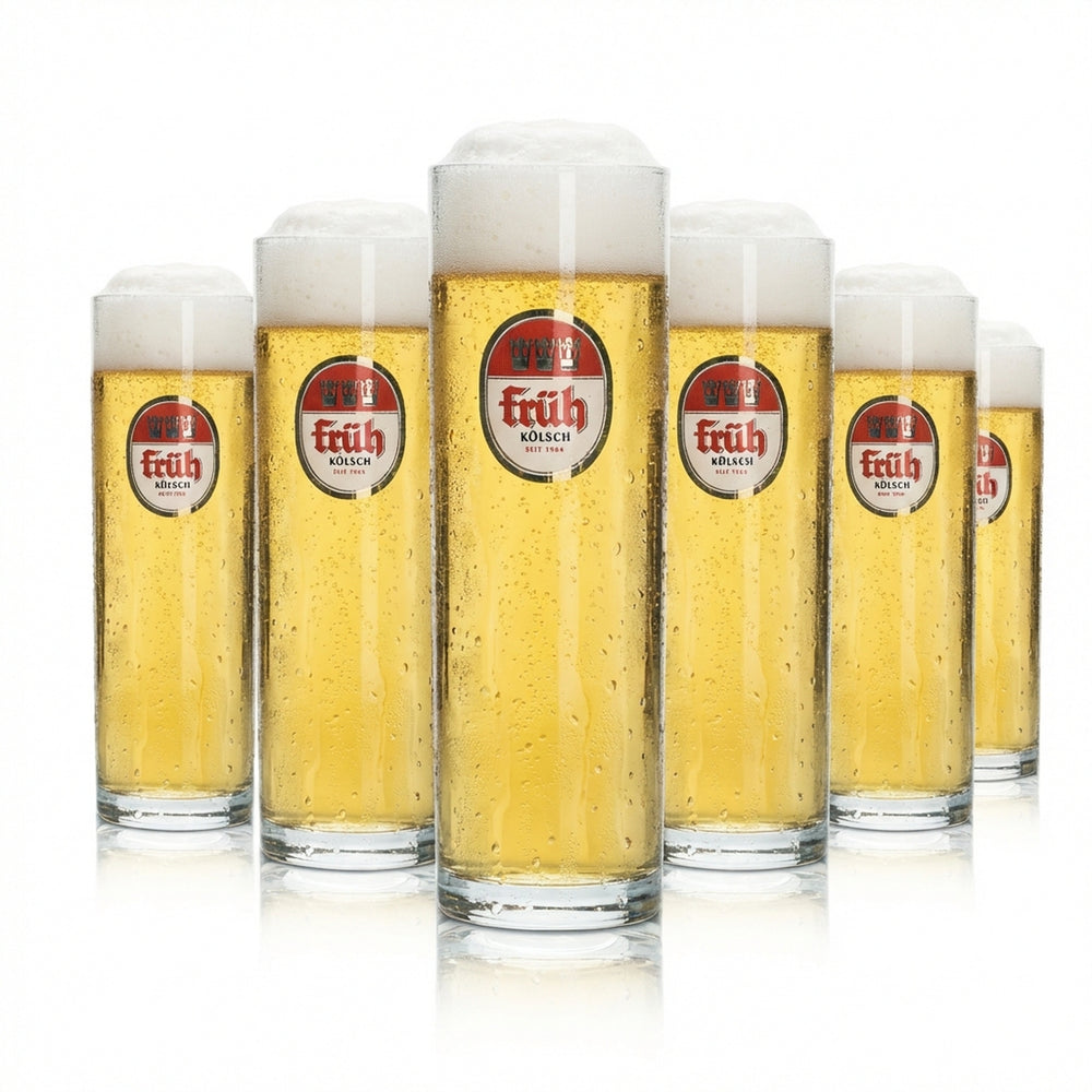 6 verres à bière Früh Kölsch Bierstange 0,2 l, ensemble de verres, brasserie de Cologne, bar, Köbes