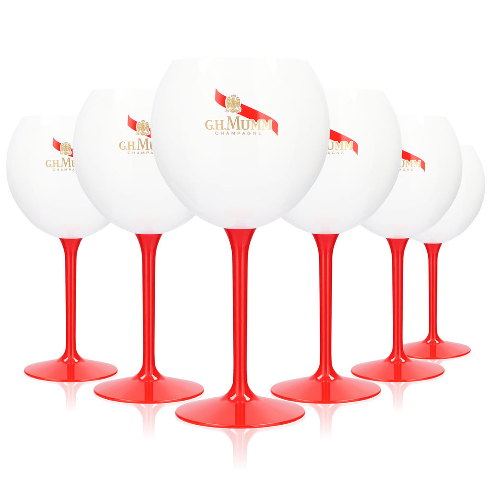 6x G.H. Mumm Sekt Verre acrylique 0,62 l Verre ballon Champagne Blanc Pied rouge