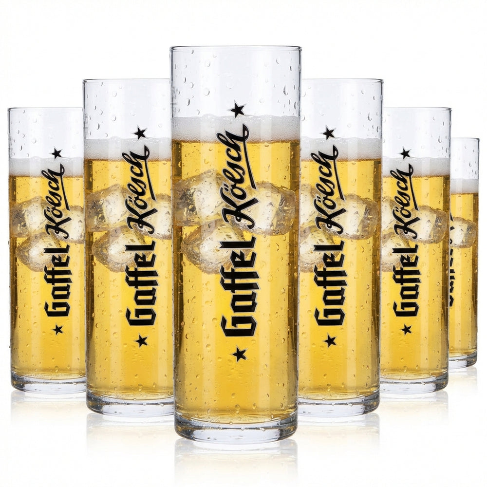 6 verres à bière Gaffel 0,2 l Verres à bière Kölsch Logo vertical uniquement écriture Rastal