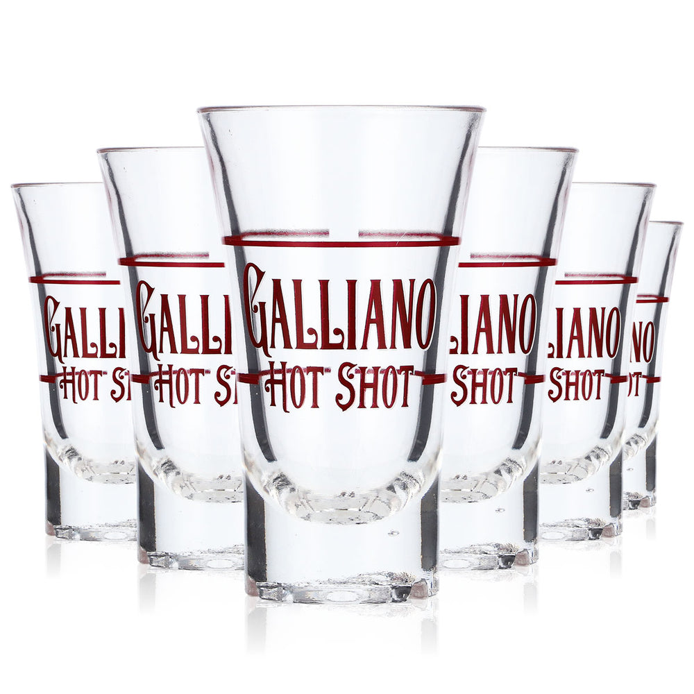 6 verres à shot en acrylique pour liqueur Galiano, modèle court, couleur rouge