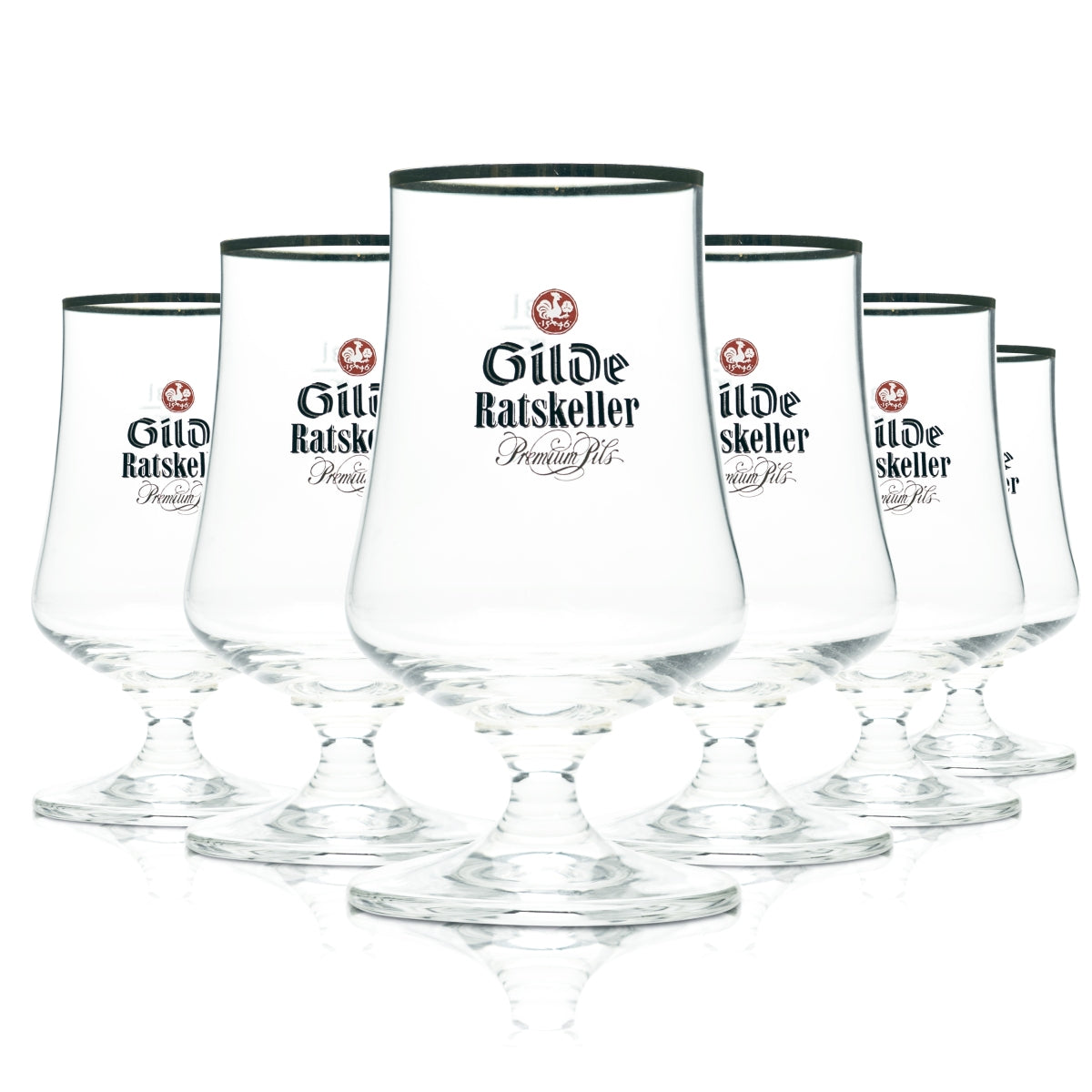 6 verres à bière Gilden Pilsener 0,3 l, forme tulipe, bord doré, verres Ratskeller