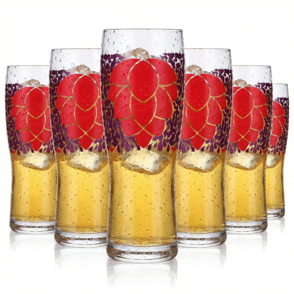 6 verres à bière 0,5 l Verres à long drink colorés Gobelets violet Motif fleur Logo