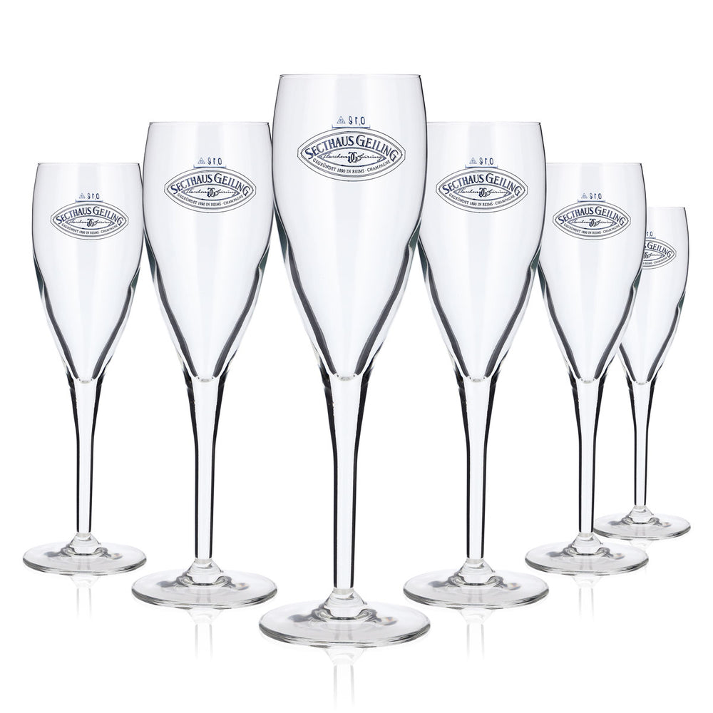 6 verres à champagne Goldhand 0,1 l avec le logo Secthaus Geiling, bleus (lot de 6)
