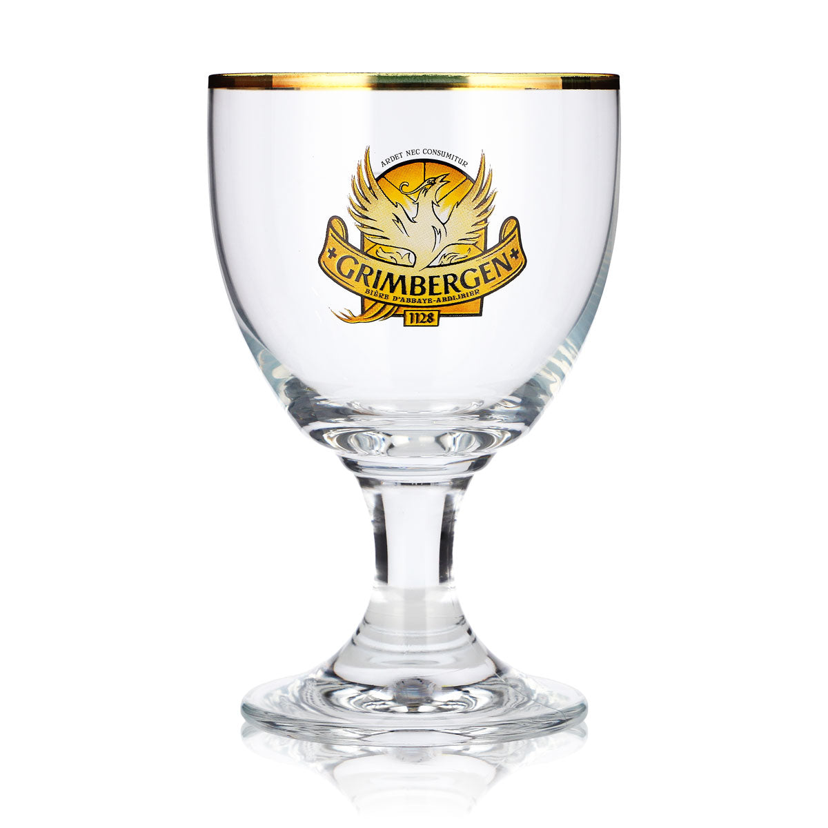 6 verres à bière Grimbergen de 25 cl, forme calice, logo jaune, modèle « Tulipe » de Ritzenhoff – Vue 2
