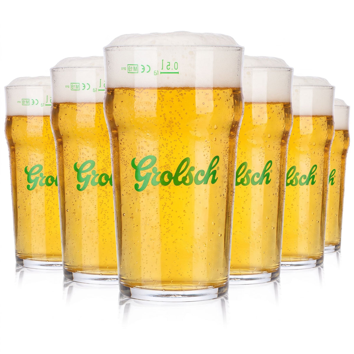 Lot de 6 verres à bière Grolsch de 0,5 l, verre profilé avec logo vert Rastal