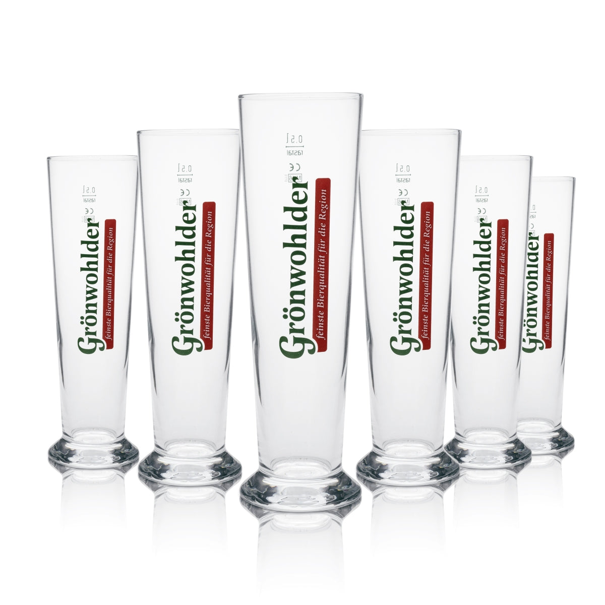6 verres à bière Grünwohlder 0,5 l tulipe, inscription verte Rastal