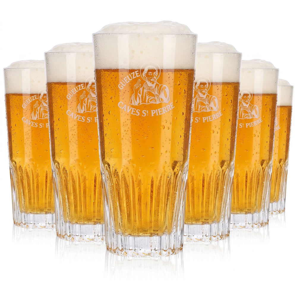 Lot de 6 verres à bière Gueuze, 0,43 l, Caves St Pierre, verre à bière en relief (lot de 6)
