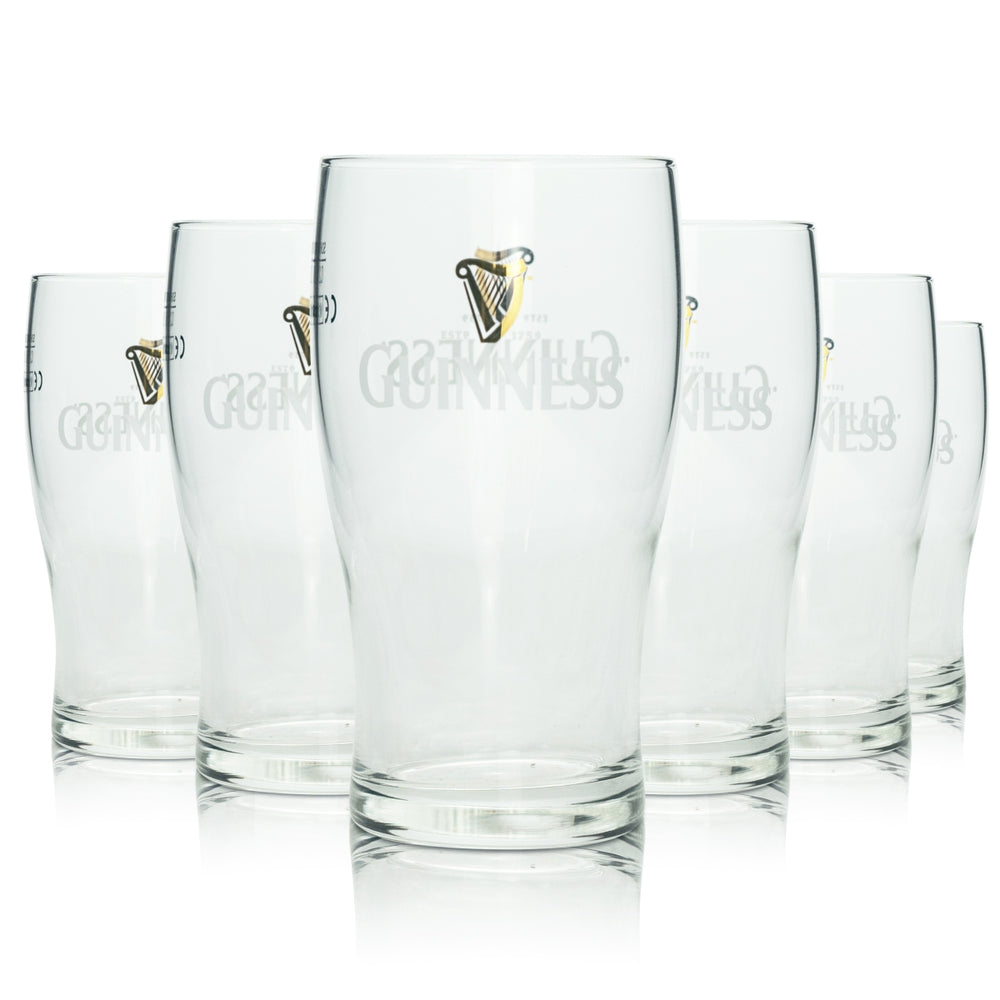 6 verres à bière Guinness 0,2 l, verres tulipe, verres Sahm, logo, double pinte