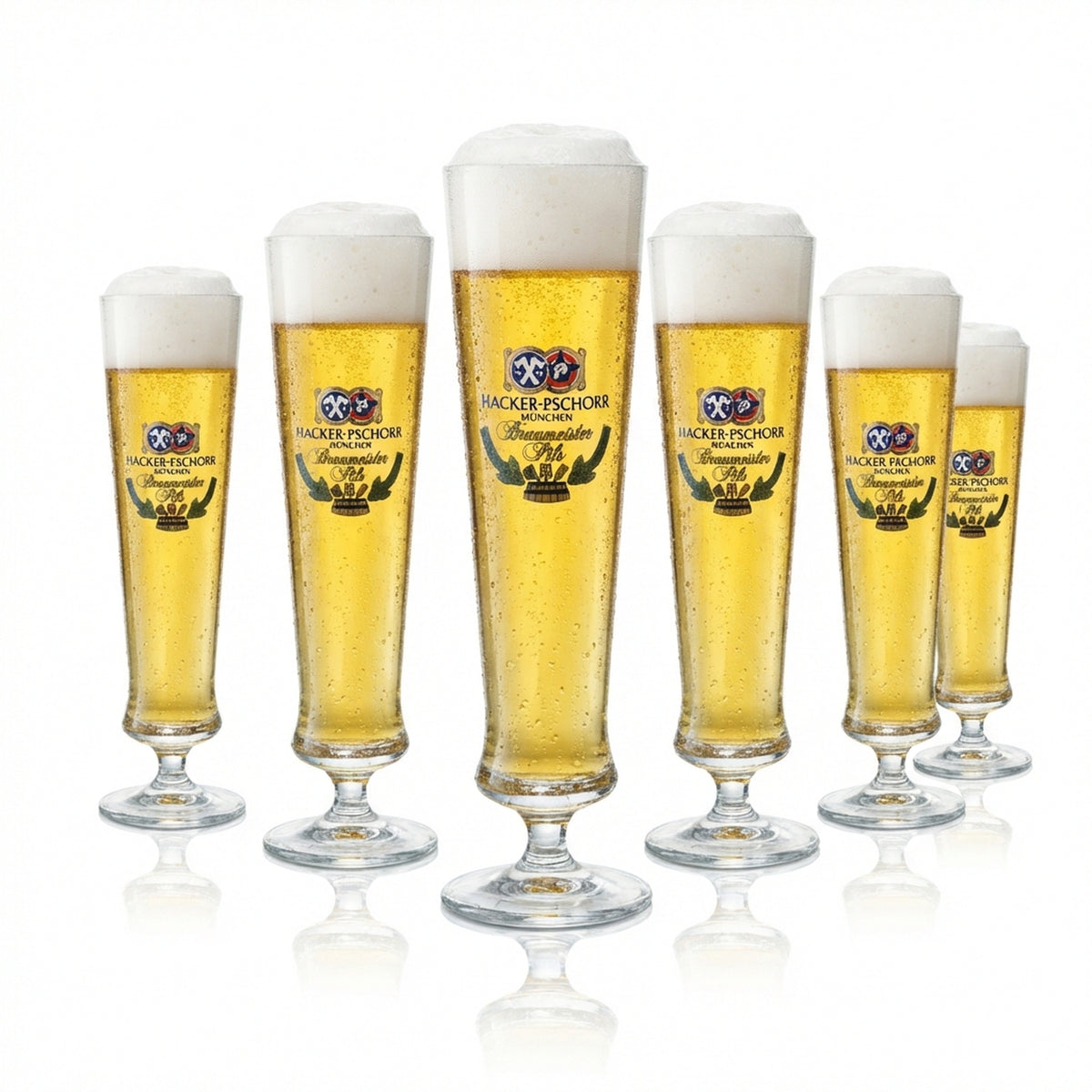 6 verres à bière Hacker Pschorr 0,4 l, forme tulipe, série Braumeisterpils Rastal