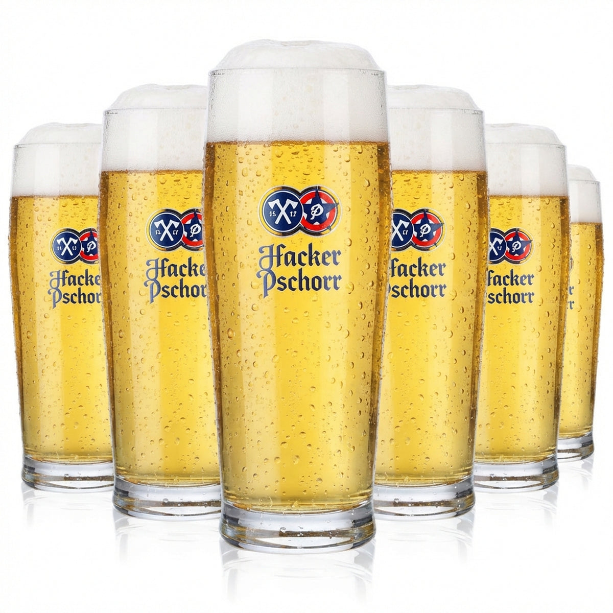 6 verres à bière Hacker Pschorr 0,3 l, logo bleu Sahm