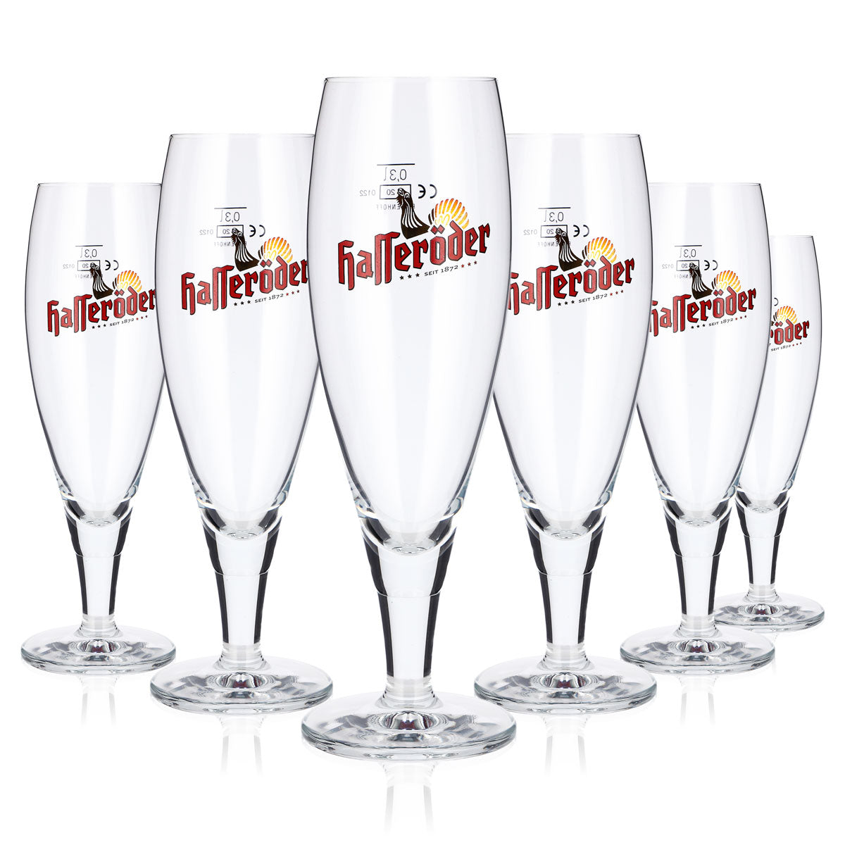 6 verres à bière Hasseröder de 0,3 l, modèle « Pokal » avec coq doré, Ritzenhoff, forme tulipe