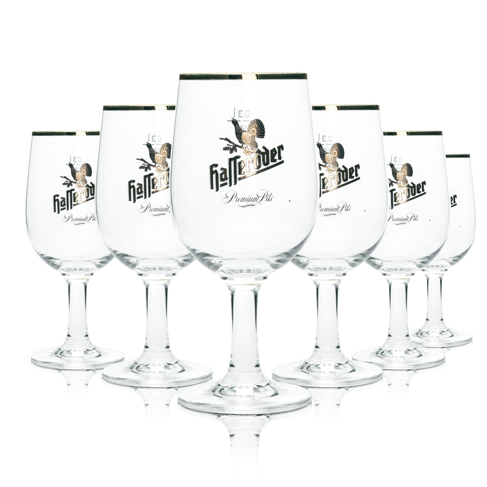 6 verres à bière Hasseröder 0,3 l, bord doré, forme tulipe, Ritzelhoff, verres à pils, restauration