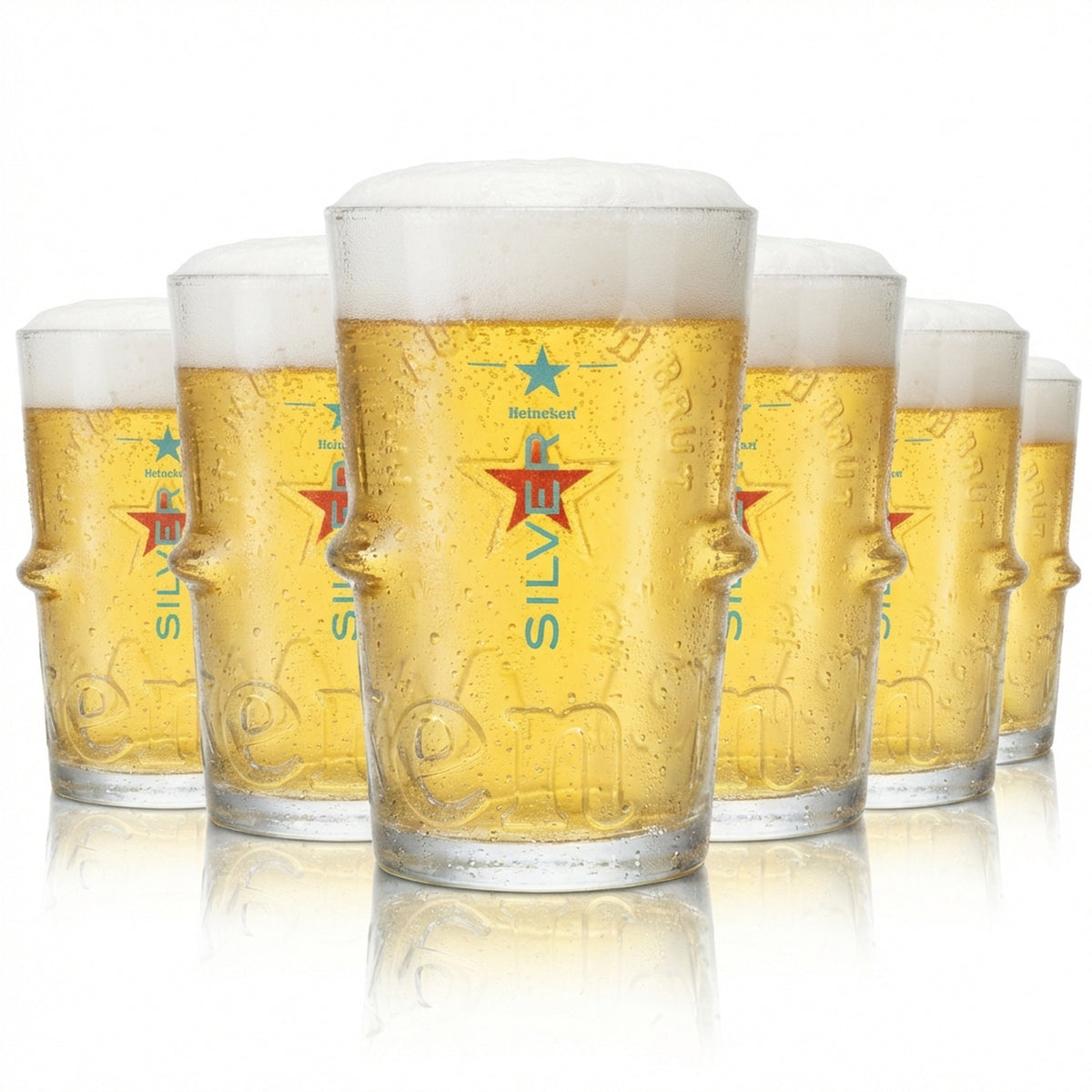 6 verres à bière Heineken 0,25 l, gobelets en forme de coupe, verres argentés, bar, pub, pinte