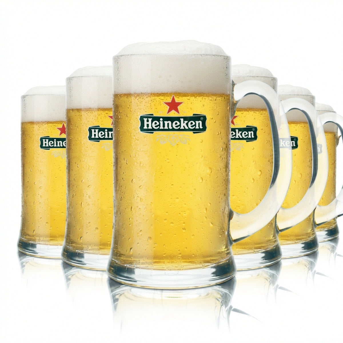 6 verres à bière Heineken 0,5 l, chope à anse, verres à pied, bar, bistrot