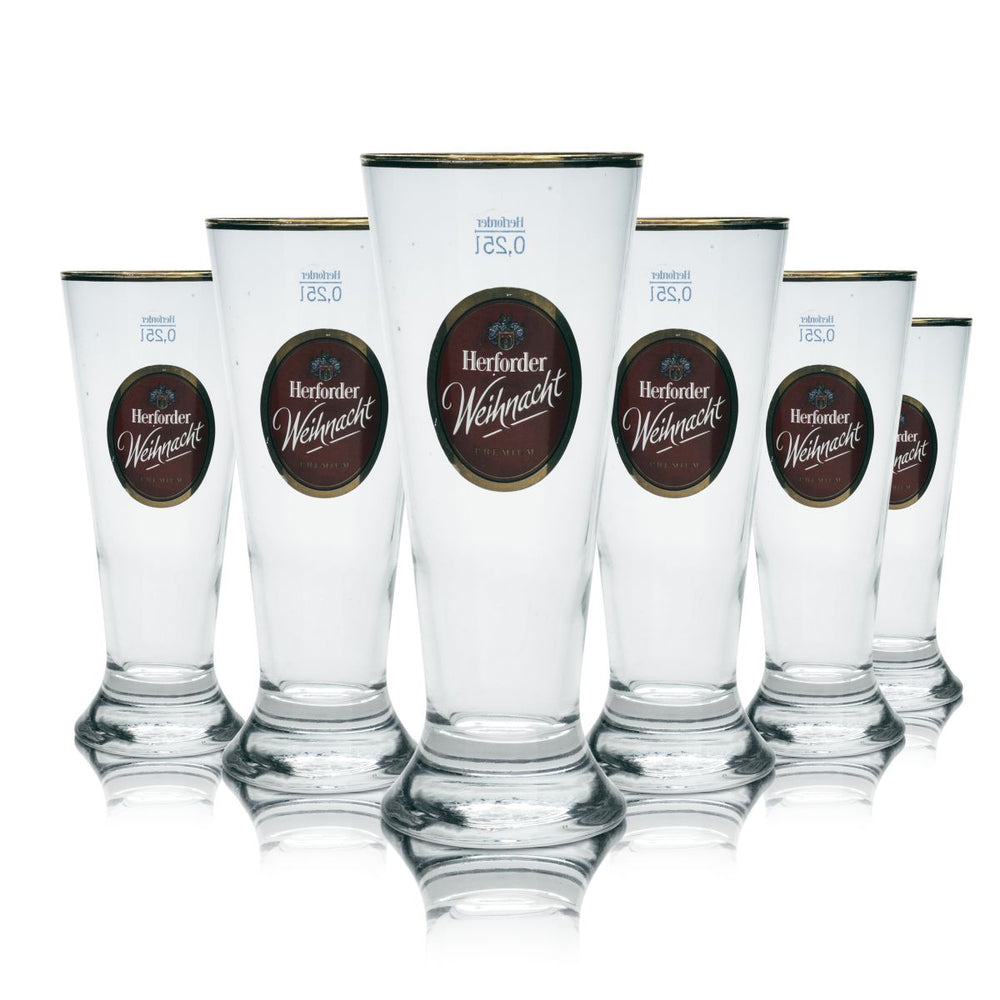 6 verres à bière Herforder 0,25 l Verres à pied Bord doré Édition spéciale Noël Verres