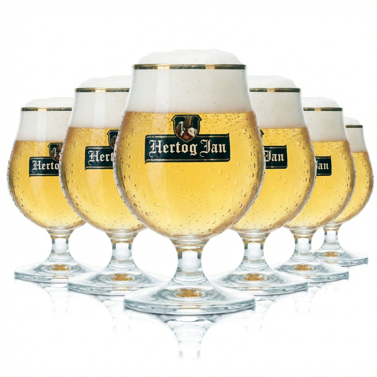 6 verres à bière Hertog Jan 0,25 l, forme tulipe, bord doré, verres gastronomiques, bar, artisanat