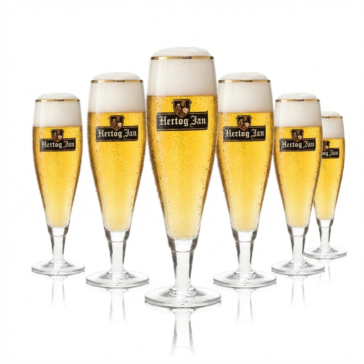 6 verres à bière Hertog Jan 0,25 l, forme tulipe, bord doré, verres gastronomiques, bar, artisanat