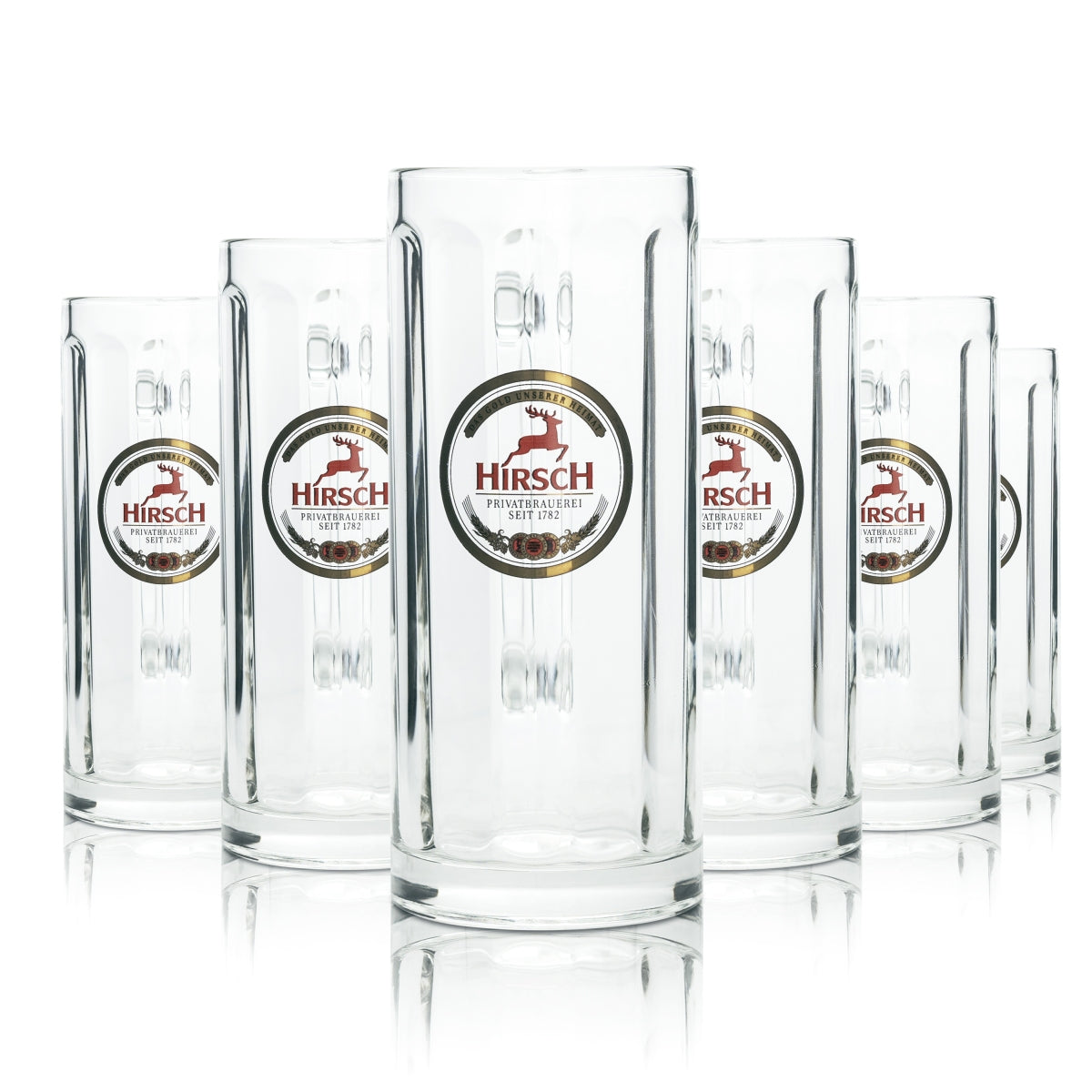 6 verres à bière Hirsch Bräu 0,4 l, type original, avec anse, verres à bière souabes