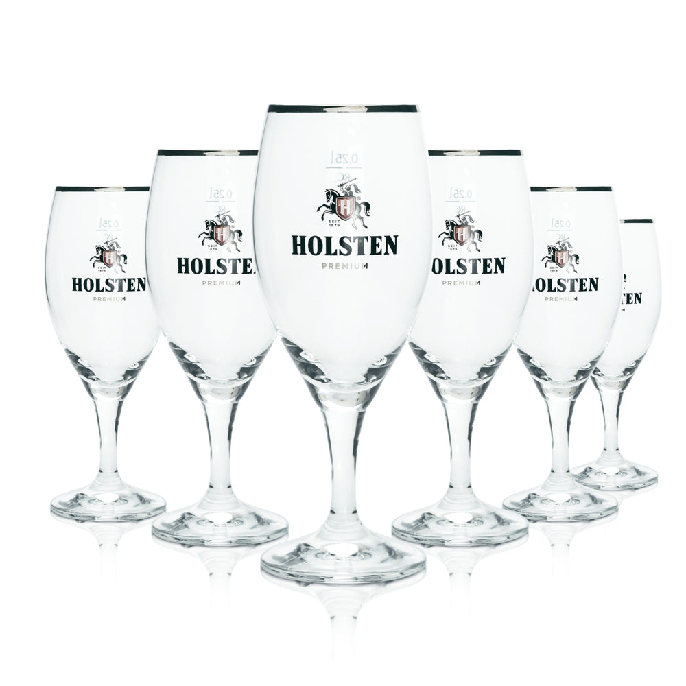 6 verres à bière Holsten 0,25 l Premium, bord platine, forme tulipe, calibrés pour la restauration