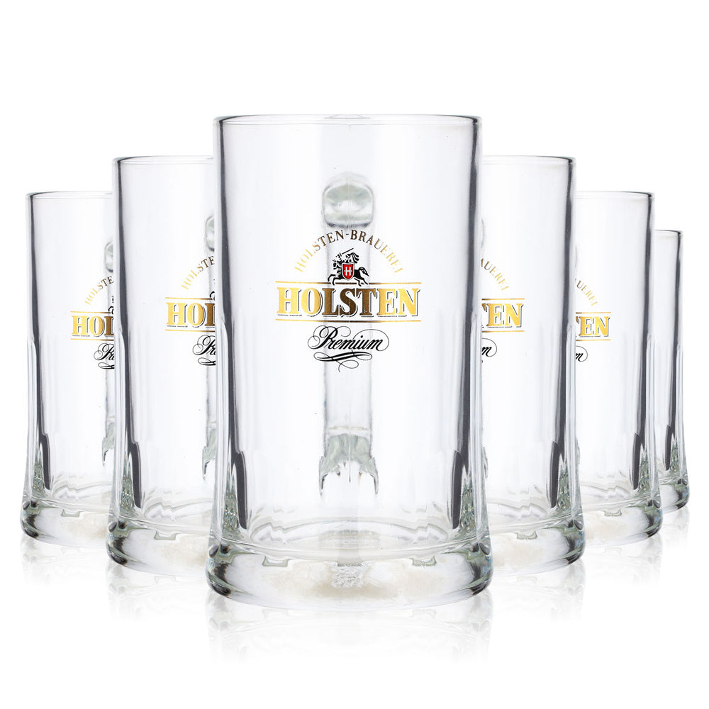 Lot de 6 verres à bière Holsten de 0,5 l, avec logo doré « Sahm Gas Premium »