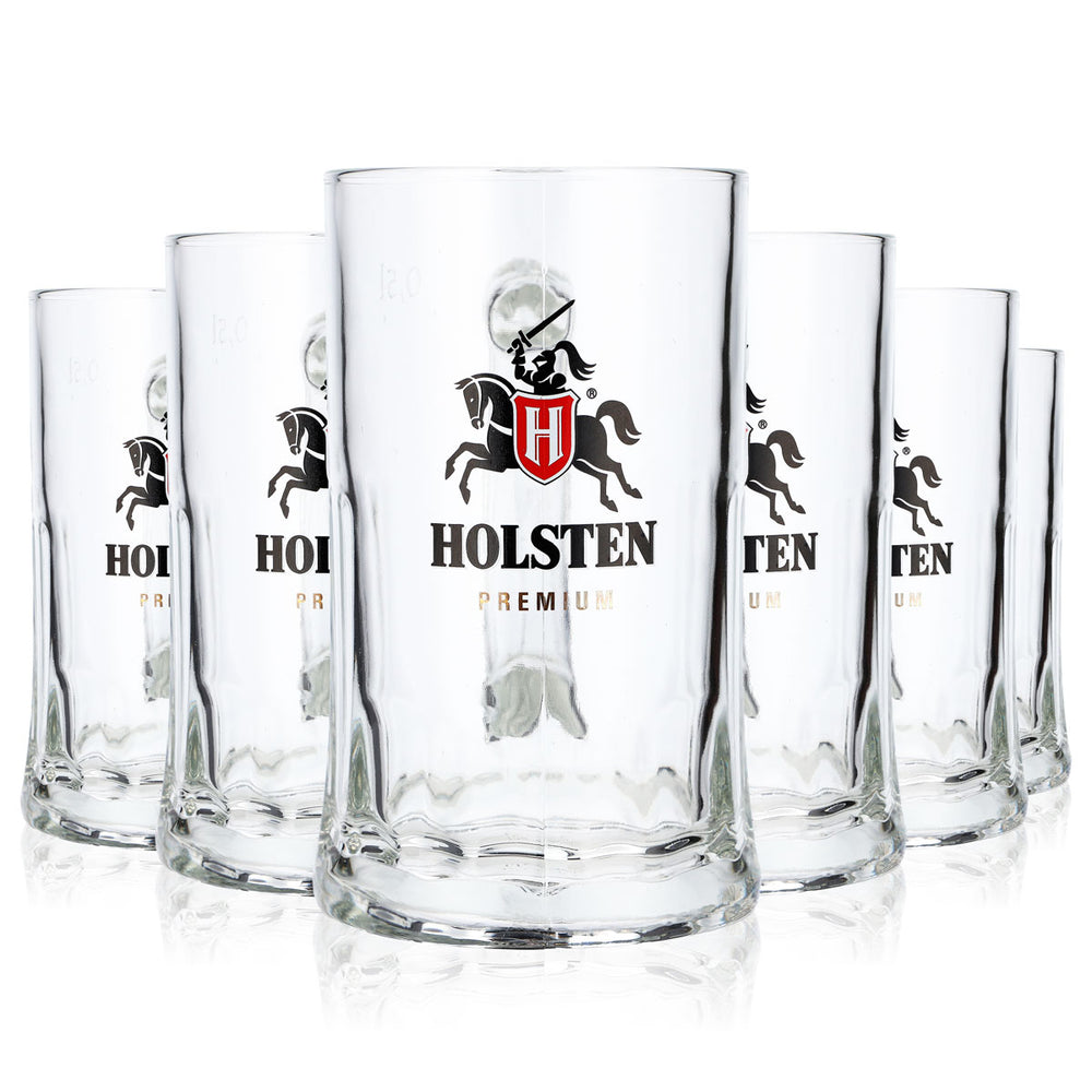 6 verres à bière Holsten de 0,5 l avec grand logo « Premium » doré et crème (lot de 6)