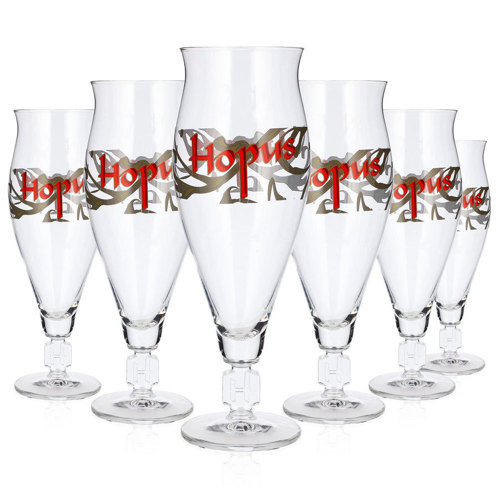 Lot de 6 verres à bière Hopus 0,66 l, forme tulipe, pied carré, verre à bière profilé (lot de 6)