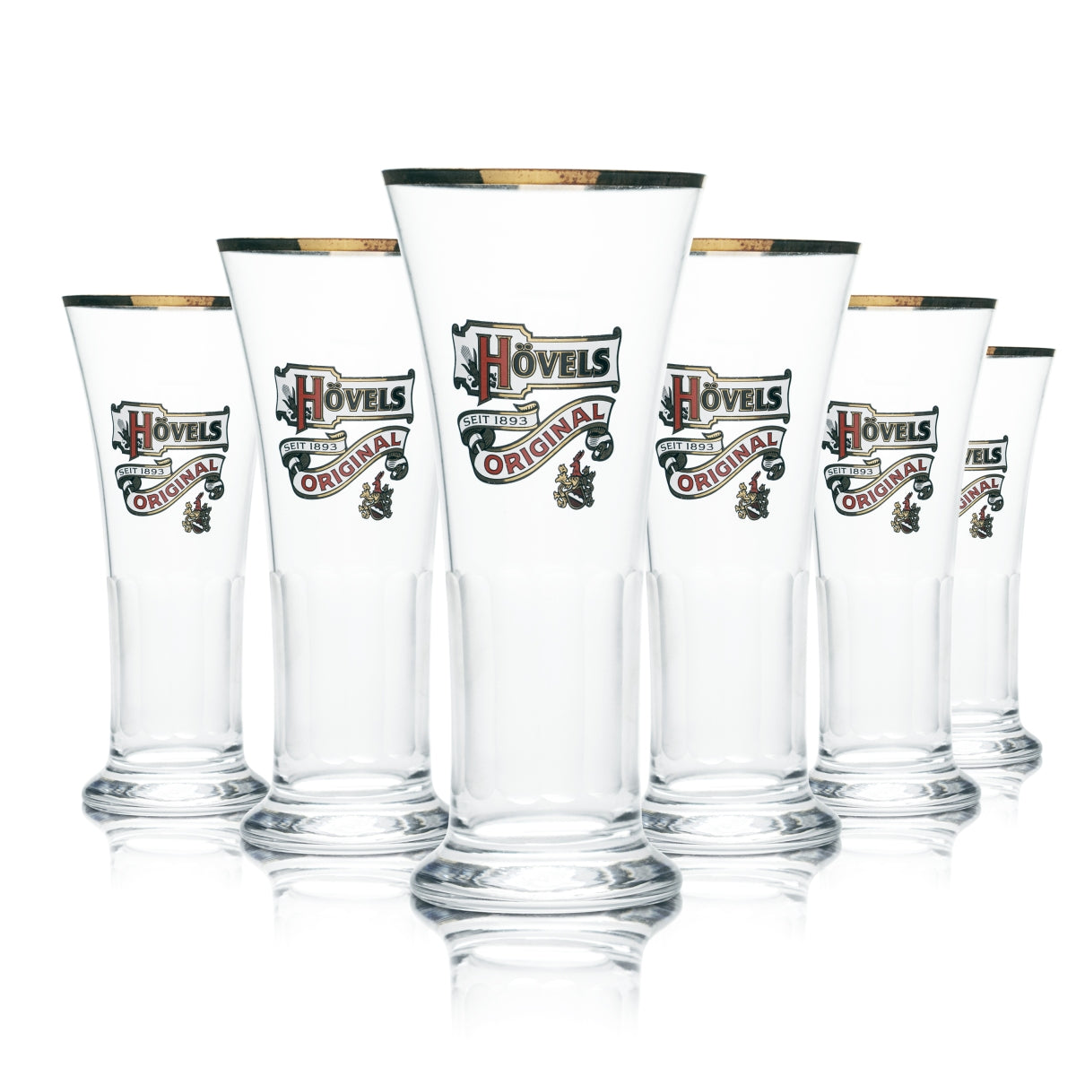 6x Verre Hövels 0,2 l, coupe à bière Victoria, verres profilés, bord doré, Dortmund