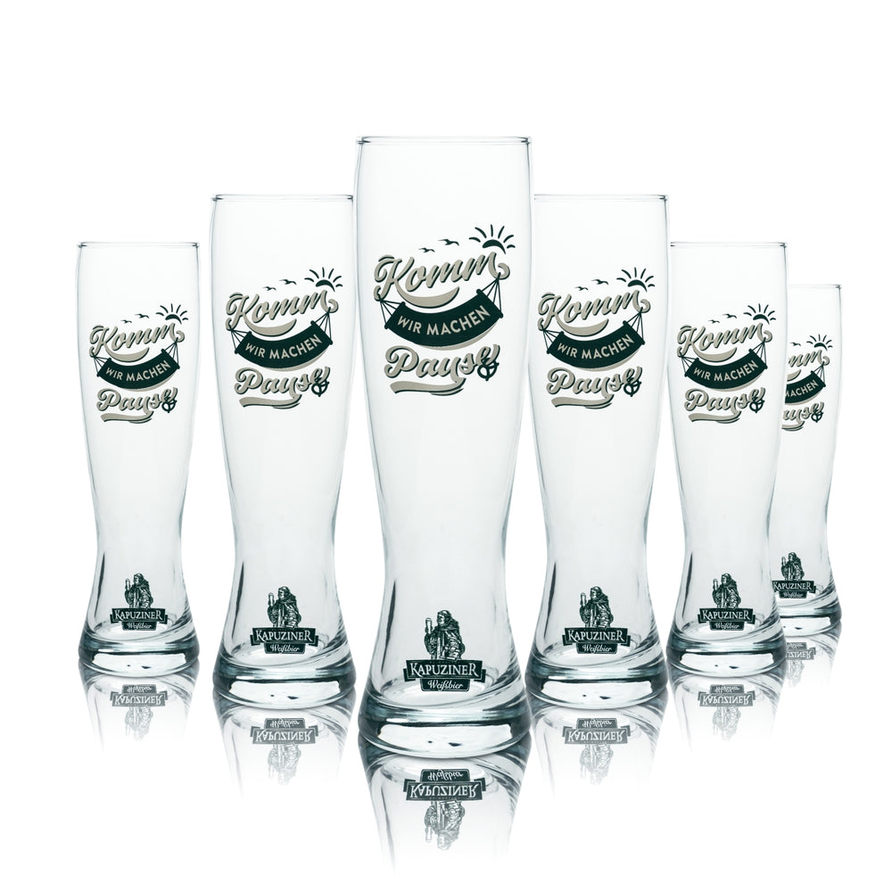 6 verres à bière Kapuziner 0,5 l Verre à bière blanche « Komm wir machen Pause » Verres à bière blanche Hefe