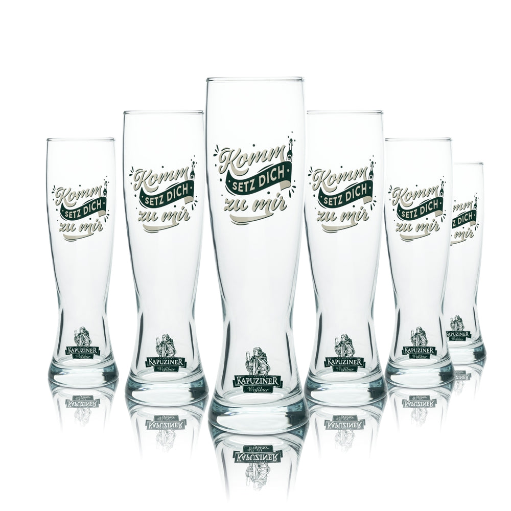 6 verres à bière Kapuziner 0,5 l, verre à bière blanche, levure, Bavière, tulipe