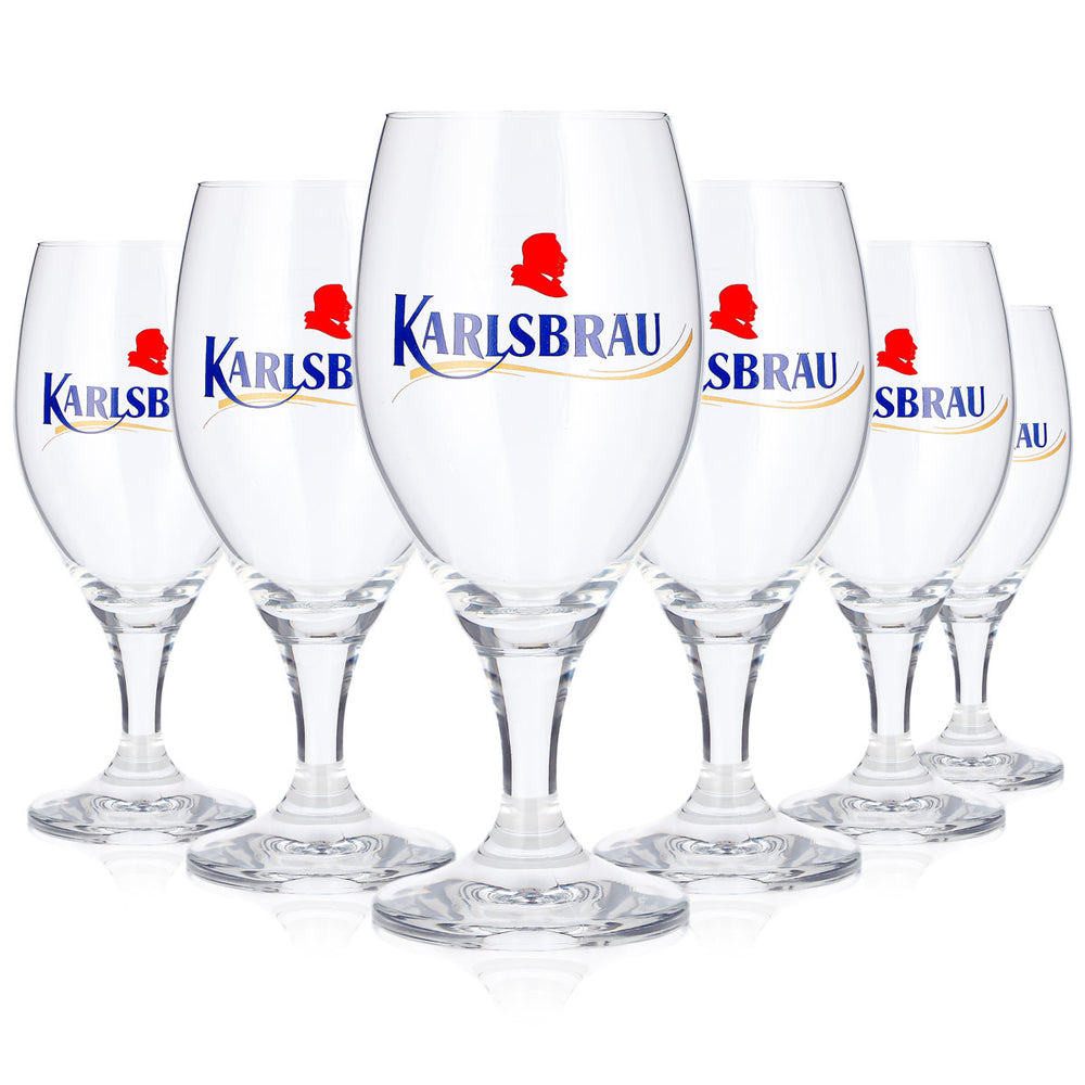 6 verres à bière Karlsberg de 0,25 l, modèle « Pokal », Karlsbrau, inscription bleue (lot de 6)