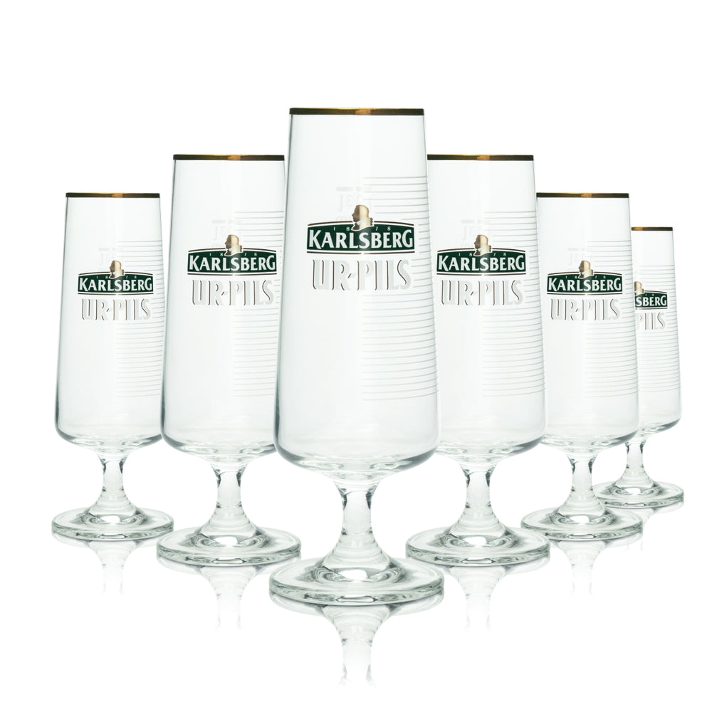 6 verres à bière Karlsberg 0,3 l Urpils Pokal bord doré Sahm tulipe brasserie bar