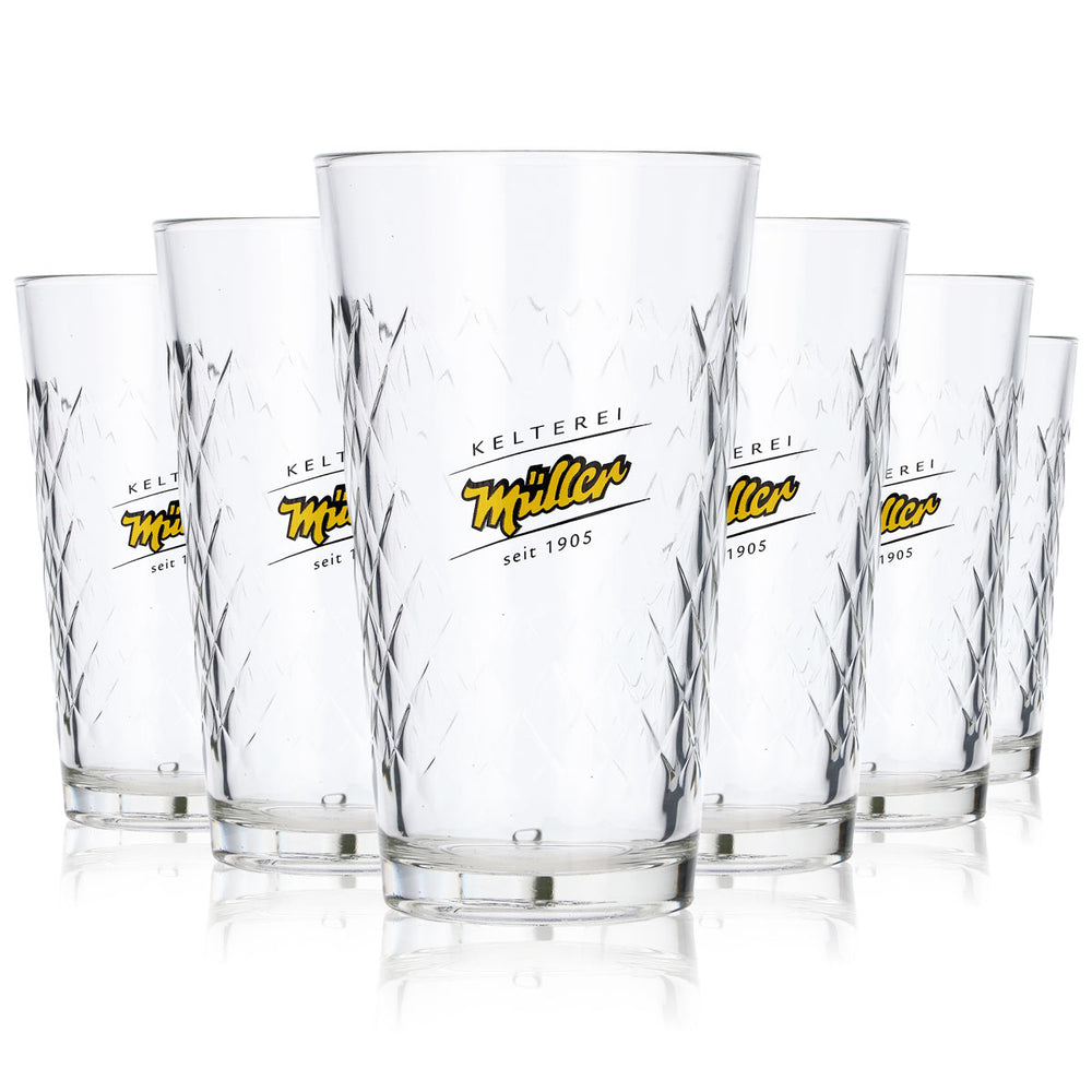 6x Verres à cidre Müller Glas 0,25 l, ensemble de verres à relief élégant