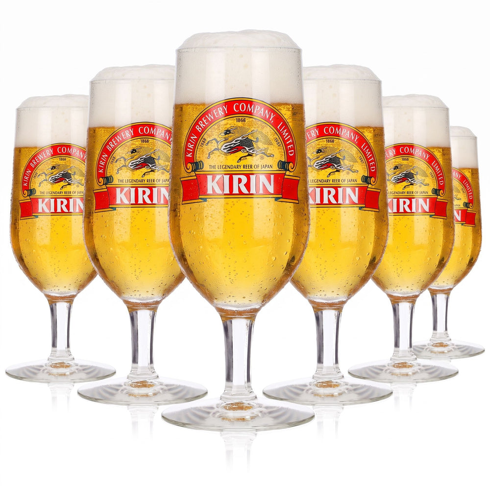 Lot de 6 verres à bière Kirin Ichiban de 0,2 l, forme coupe, avec logo Rastal sur une bande rouge