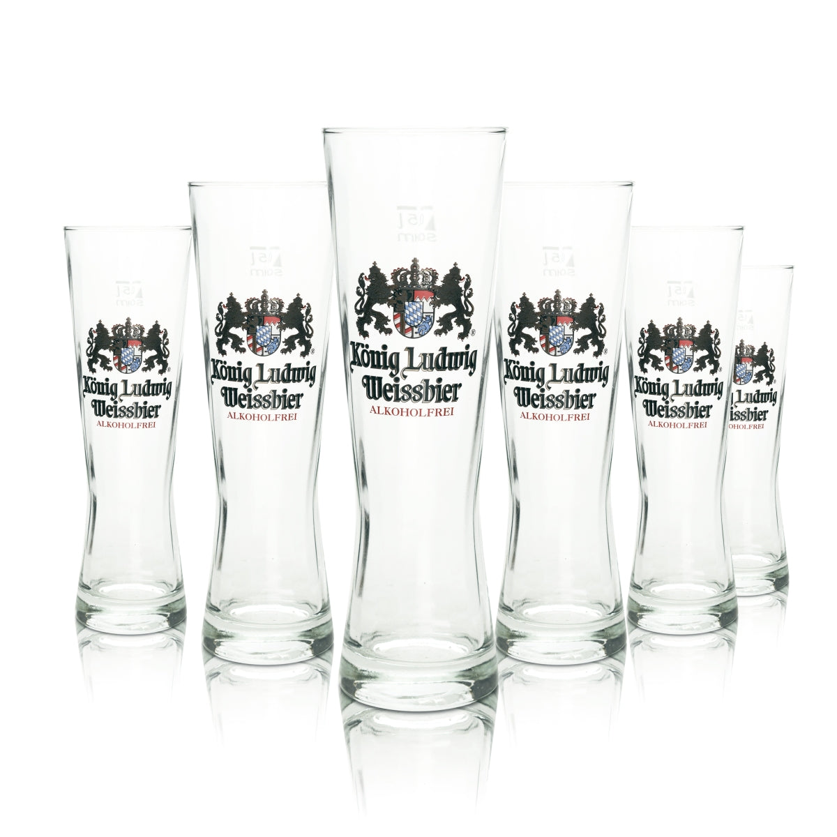 6 verres à bière König Ludwig 0,5 l, bière blanche sans alcool, relief levure de bière, verres à bière