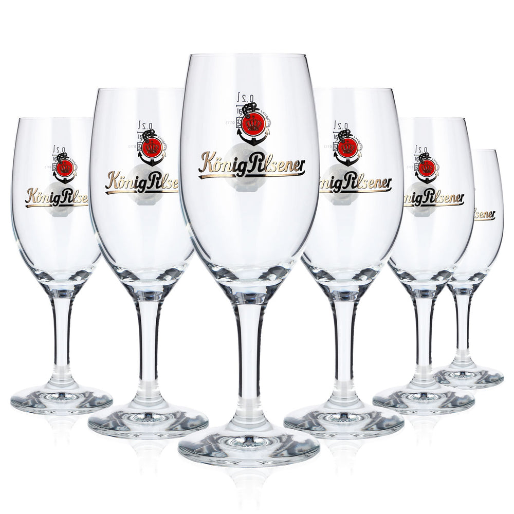 Lot de 6 verres à bière König Pilsener 0,2 l, forme coupe, avec étiquette NFC, motif Rastal, forme tulipe (lot de 6)