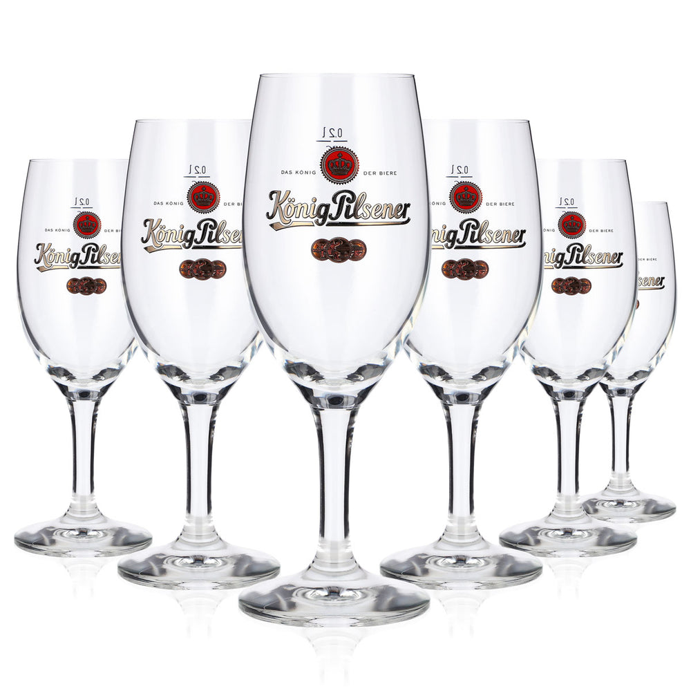 Lot de 6 verres à bière König Pilsener 0,2 l, forme tulipe – « Le roi des bières » – Verre à bière rc