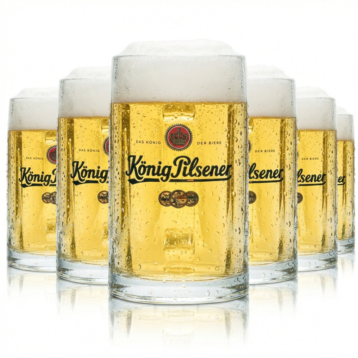 6 verres à bière König Pilsener 0,3 l, chope en relief, anse, verres à bière, chopes