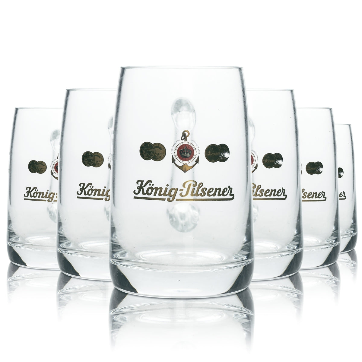 6 verres à bière König Pilsener 0,3 l, chopes Seidel avec anse, verres à bière, chopes de brasserie
