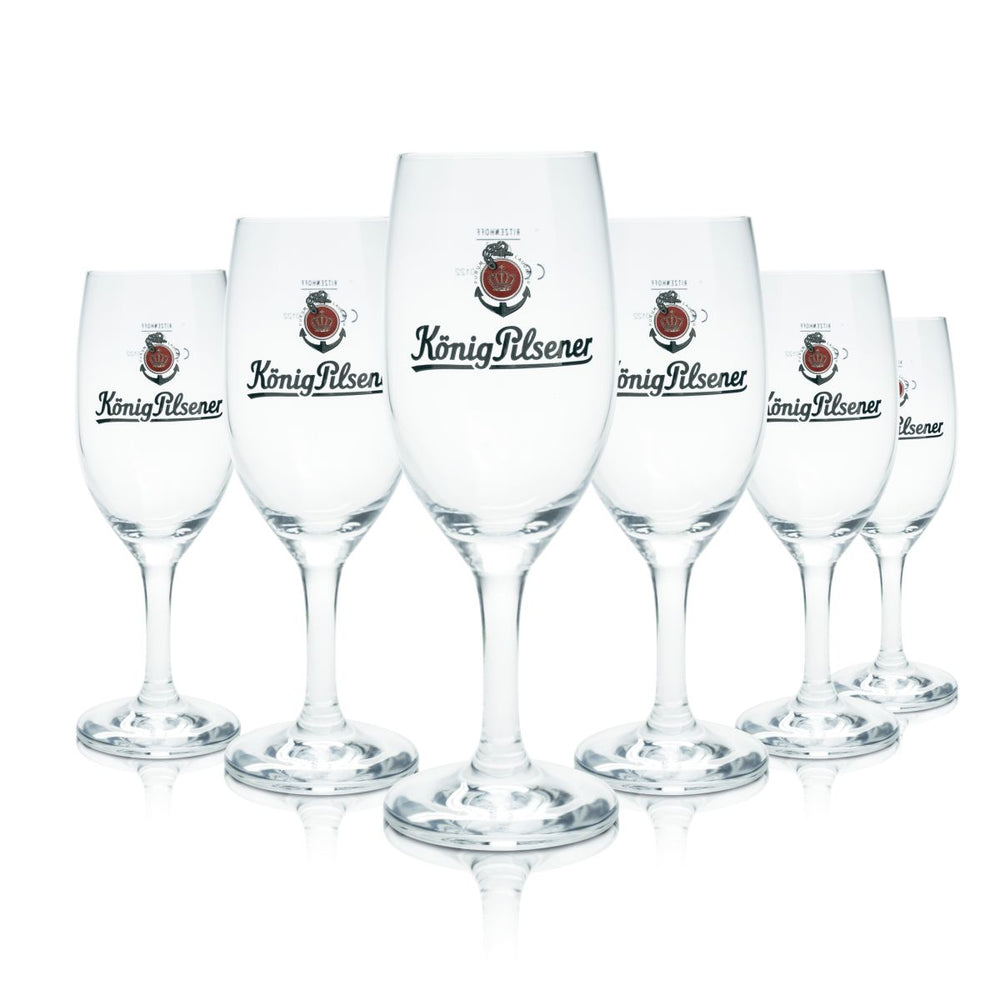 6 verres à bière König Pilsener 0,2 l, verres cul-de-poule, lot de verres à bière, brasserie, restauration
