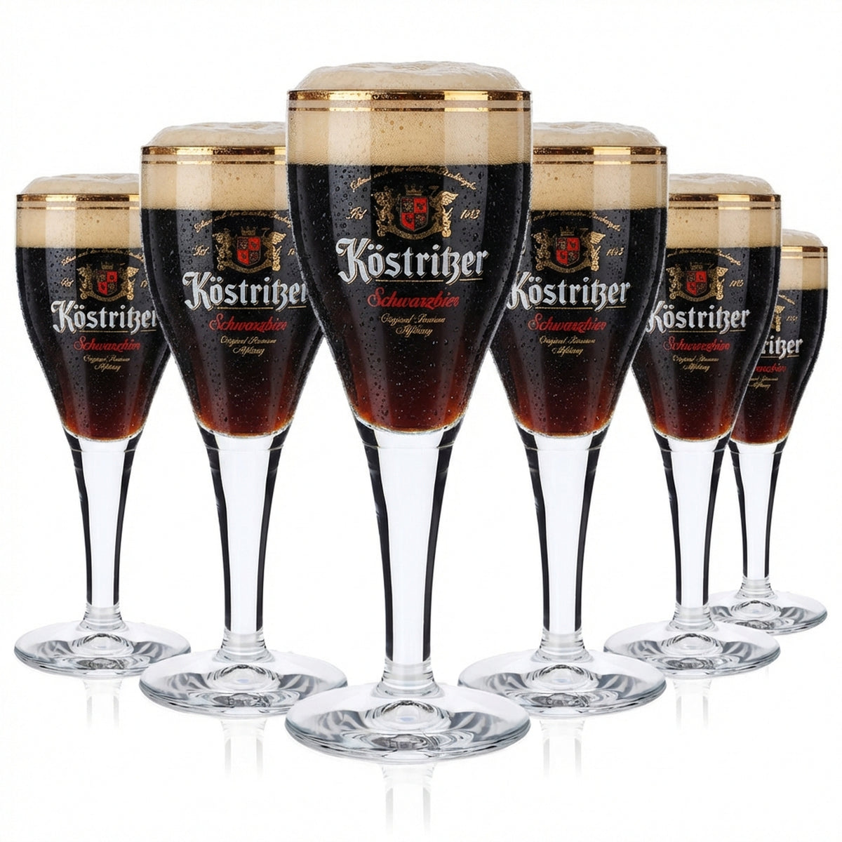 6 verres à bière Köstritzer 0,2 l, forme calice, inscription rouge « Schwarzbier »