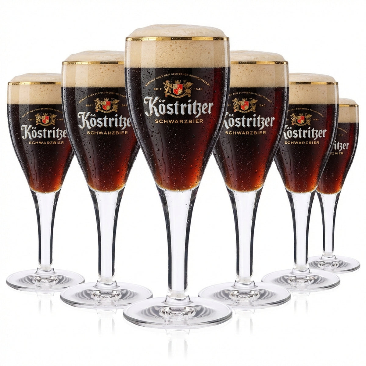 lot de 6 verres à bière exclusifs Köstritzer Schwarzbier - Verre à bière 0,2 l avec bord doré raffiné et graduation