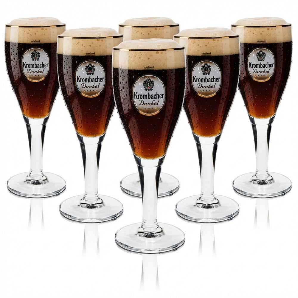 6 verres Krombacher 0,3 l, pils brune, forme tulipe, bord doré, verres gastronomiques, brasserie