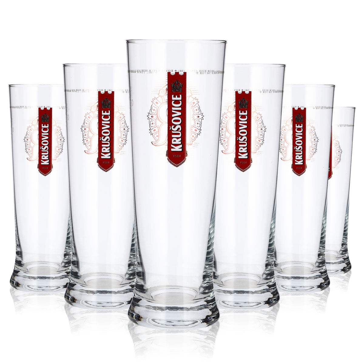 Lot de 6 verres à bière Krusovice de 0,4 l, en forme de coupe, avec deux logos rouges « Sahm »