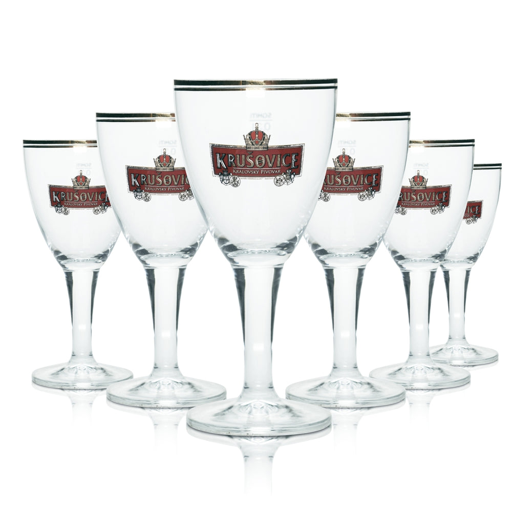6 verres Krusovice 0,3 l, verres à bière en forme de coupe, bord doré, Czeck, noir foncé