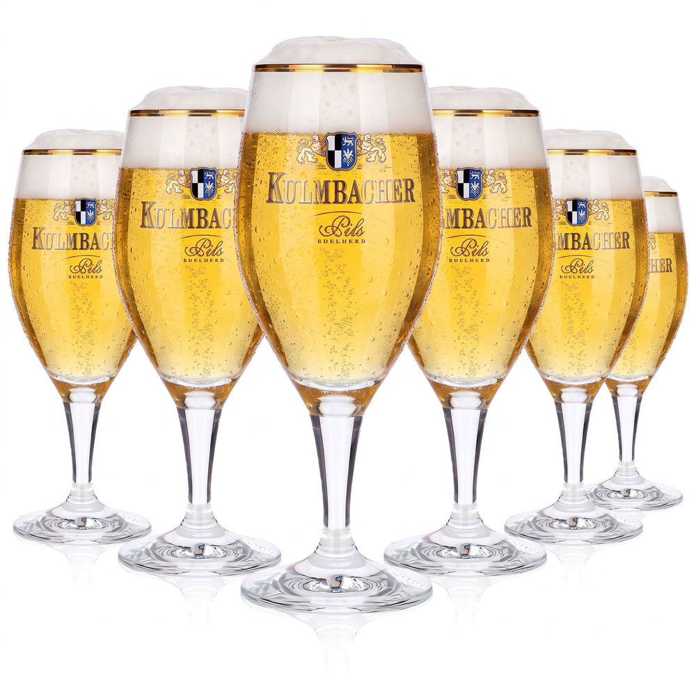 6 verres à bière Kulmbacher Reichelbräu de 0,25 l, forme coupe, bord doré, modèle « Sahm » (lot de 6)