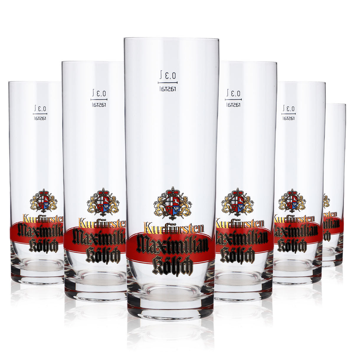 6 verres à bière « Kurfürsten Kölsch » de 0,3 l, modèle Maximilian à anneau rouge (lot de 6)