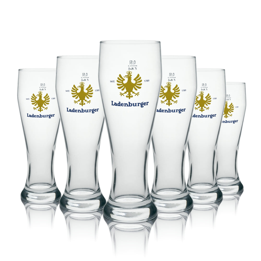 6 verres à bière Ladenburger, verre à bière blanche, 0,5 l