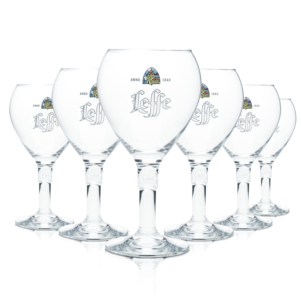 6 verres Leffe 0,5 l, forme tulipe, pied design, Belgique, bar gastronomique