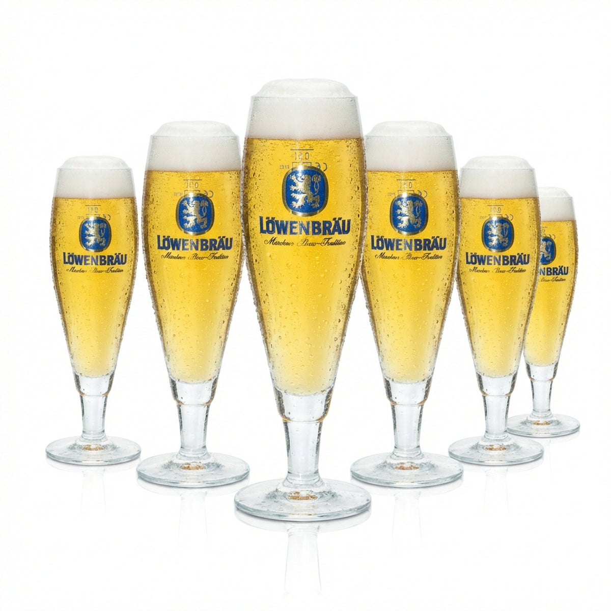 6 verres à bière Löwenbräu 0,3 l, forme tulipe, avec gravure Ritzenhoff, brasserie Müncher Brauerei Beer